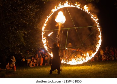 Turriaco, Gorizia, Italy - June 21, 2016: Anual Celebration Of June Solstice  Near River Soca With Dramatic Play On Open Park