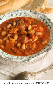 Tuscan Bean Soup Made With Cannellini Beans Courgette And Italian Sausage