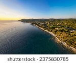 Tuscan Coast from Above at Sunset, South of Livorno Italy