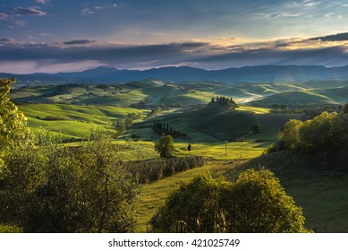 Tuscan Hills And Spring Landscape.