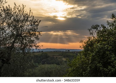 Tuscan Landscape During Sunset