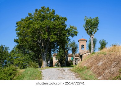 Tuscan-Emilian Apennine church, historic stone architecture in countryside - Powered by Shutterstock