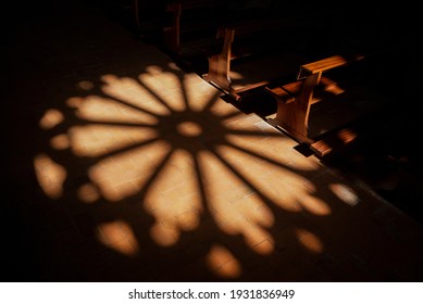 Tuscania (Italy): Shadow Of The Central Rose Window Of The Ancient Medieval Church Of Santa Maria Della Rosa. 