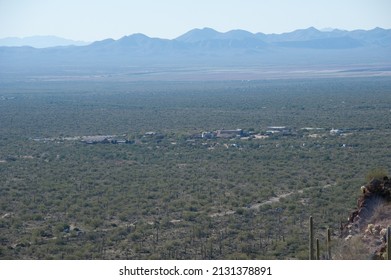 TUSCON, ARIZONA - DECEMBER 6, 2013: Telephoto Shot Of Old Tucson Movie Studio And Theme Park, From High Up On Gates Pass Trailhead, In The Tucson Mountains.