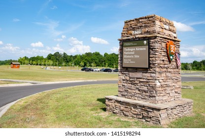 Tuskegee, Alabama/USA-May 30, 2019: Stone Pillar At The Entrance Of The Tuskegee Airmen National Historic Site In Eastern Alabama.