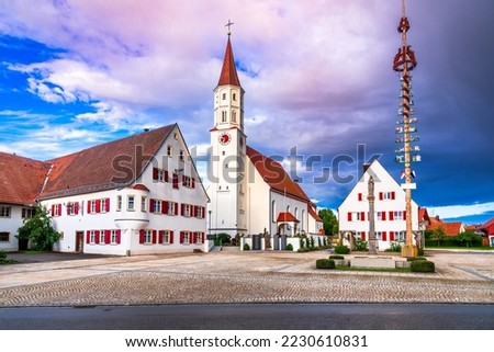 Tussenhausen, Germany. Charming small town with traditional half-trimbered colorful houses on Romantic Road route, famous scenics of Bavaria.