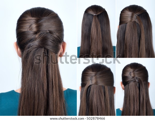 Tutorial Photo Simple Hairstyle Pinned Half Stock Photo Edit Now