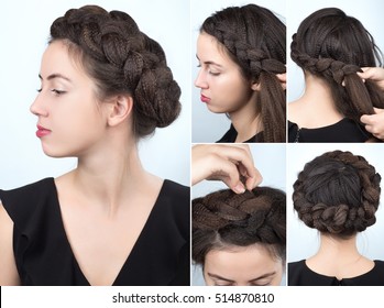 tutorial photo step by step of hairstyle volume braided crown for rippled hair   
