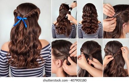 tutorial photo twisted hairstyle on curly long hair