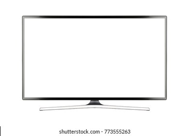 TV 4K Flat Screen Lcd Or Oled, Plasma Realistic Illustration, White Blank HD Monitor Mockup, Modern Video Panel Black Flatscreen With Clipping Path