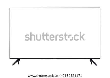 TV 4K flat screen lcd or oled, plasma realistic, White blank HD monitor mockup, Modern video panel white flatscreen on isolated white background with clipping path.