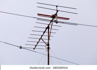 TV Antenna Installed On The Roof Of The House.