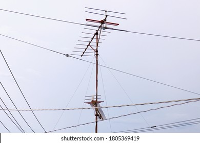 TV Antenna Installed On The Roof Of The House.