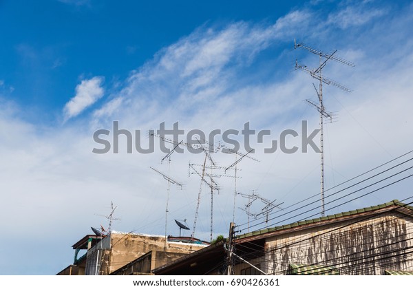 Tv Antenna On Roof House Stock Photo Edit Now