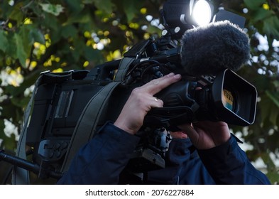 TV CAMERA - Cameraman When Recording Reportage Materials 