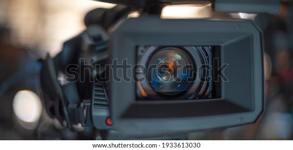 TV camera in\
recording and live studio