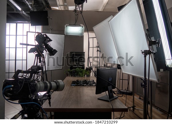 tv camera\
in the studio of the culinary\
program.
