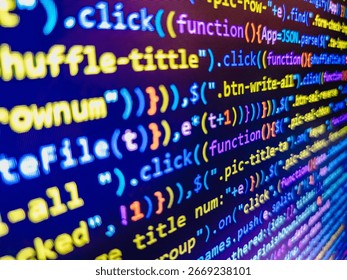 TV and computer display. Hacker background. Digital technology modern background. Programming code abstract screen of software developer. Glitch effect on LCD screen. Digital technology on display