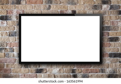 TV Display On Old Brick Wall Background