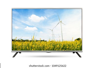 TV Flat Screen Landscape Isolated White Background. Clipping Path