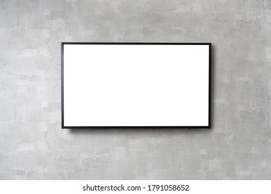 TV Mockup Background With Lcd Tv With Flat White Screen Fixed On A Wall