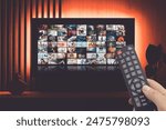 TV multimedia streaming concept with remote control and images composition