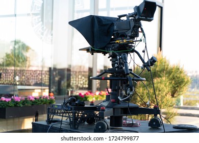 TV NEWS Cast Outdoors Studio With Camera And Equipment