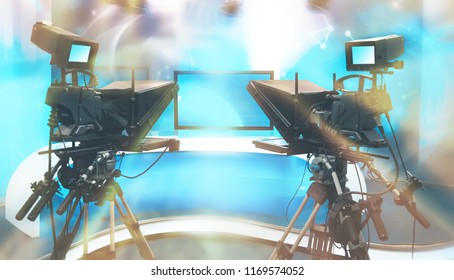 TV NEWS Studio With Camera And Lights