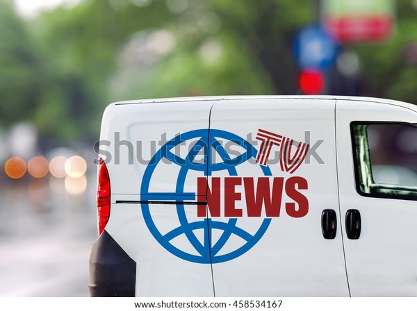 TV News van on city
street