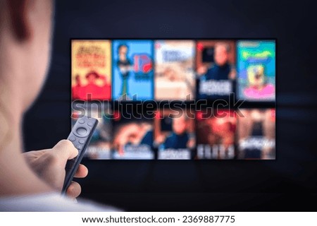Tv online. Television streaming service. Interface of Streaming Service. Online Subscription Offers TV Shows, Realities, Fiction Films. Screen With Featured Sitcom Comedy Television Show.