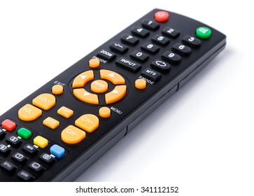 Tv Remote Control Keypad Black On White Isolated.