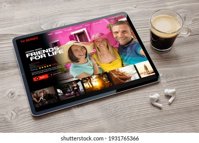 TV series and streaming movies app opened on tablet