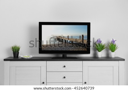 TV set in the interior of light room