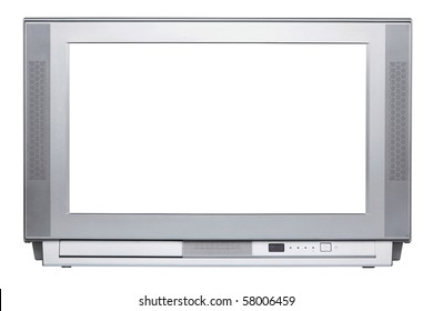 A TV Set Isolated On White Background With Clipping Paths For The Set And Screen