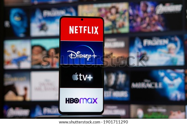 Tv Streaming Logo Netflix Disney Plus Amazon Prime Hulu Hbo Mex Apple Tv Plus On Phone Bangkok Thailand 24 January 21