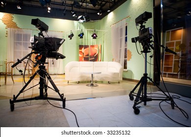 Tv Studio With Interior And Light