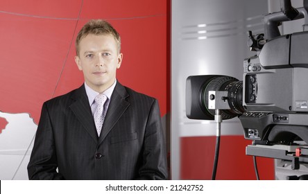 TV Studio With Video Camera And Presenter