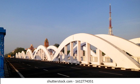 Tv tower behind the Architecture bridge in India, Tamilnadu, Chennai