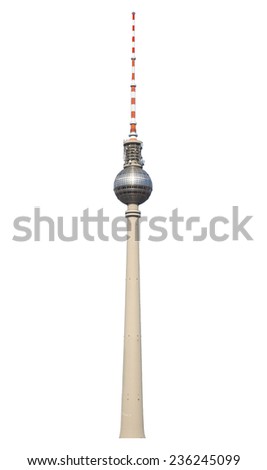 Tv tower (Fersehturm) in Berlin isolated on white background, Germany, Europe 