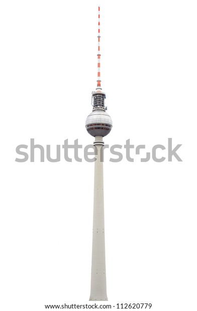 Tv tower or Fersehturm in Berlin isolated on\
white, clipping path\
included