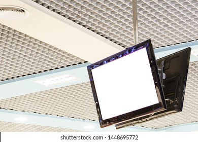 tv white screen hanging ceiling store
