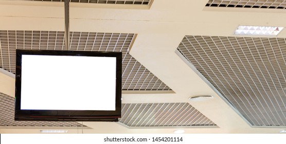 tv white screen hanging ceiling store