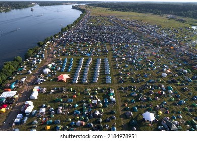 TVER REGION, RUSSIA - JULY 23, 2022: Aerial View Of The Tourist Camp On The Site Of The Historical Festival 