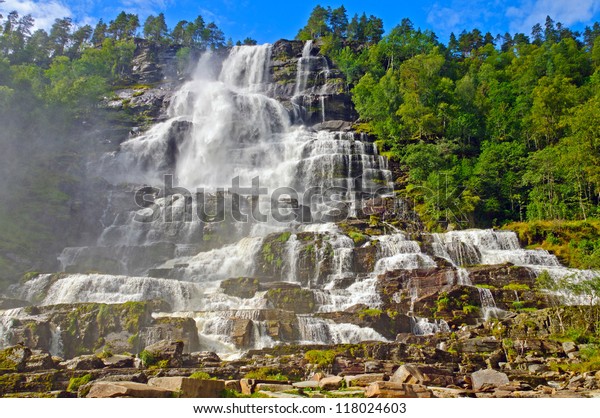 Tvindefossen Waterfall Near Voss Norway Nature Stock Image 118024603