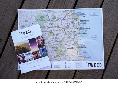 Tweed Heads, New South Wales Australia - July 1 2020: The Tweed Official Visitor Information Booklet and Geographical Map 