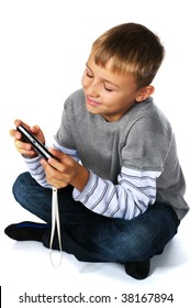 Tween Boy With Psp Sitting