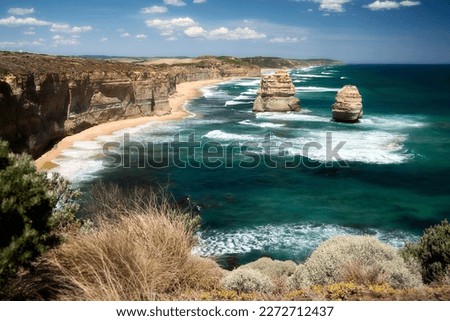 The Twelve Apostles are a collection of limestone stacks off the shore of Port Campbell National Park by the Great Ocean Road in Victoria, Australia.
