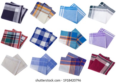 Twelve different vintage multicolored striped  handkerchiefs for men.