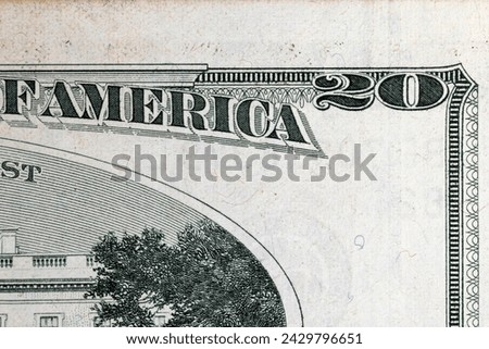twenty American old dollars close-up, cash banknote of 20 American dollars