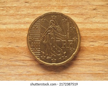 twenty cents coin, French side showing a female sower, currency of France, European Union - Shutterstock ID 2172387519